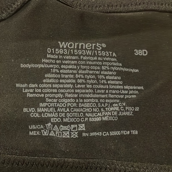 Warner’s bra black cushioned underwire full coverage bra adjustable strap Sz 38D - Picture 2 of 8